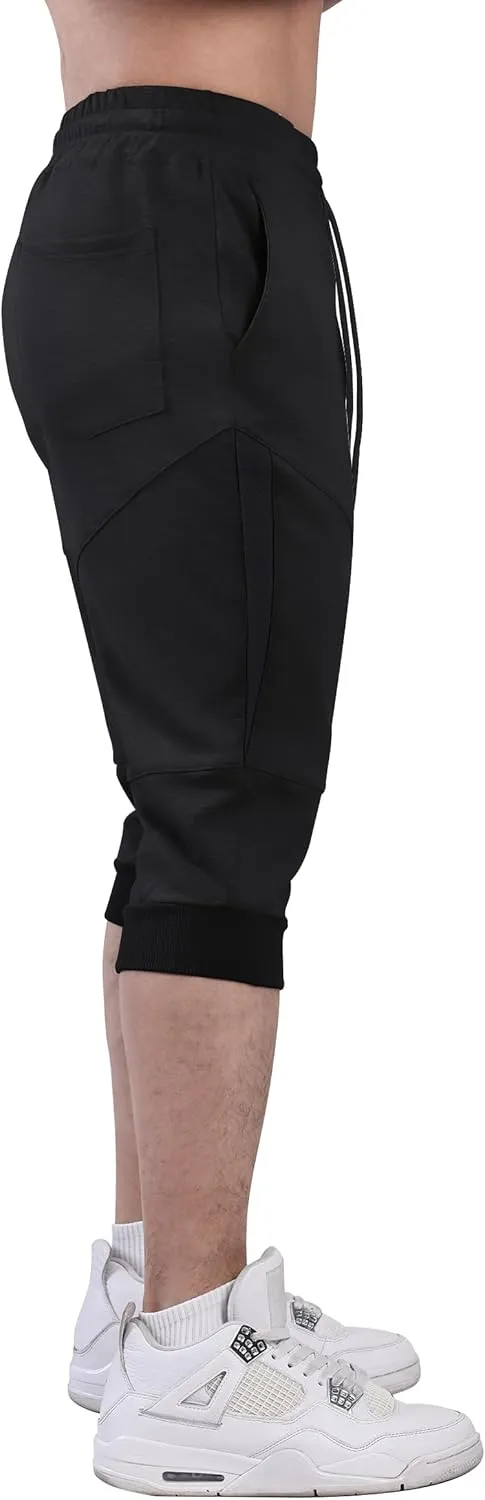 FIRSTGYM Mens 3/4 Tapered Fit Jogger Pants Casua Workout Gym Capris Jogger Shorts