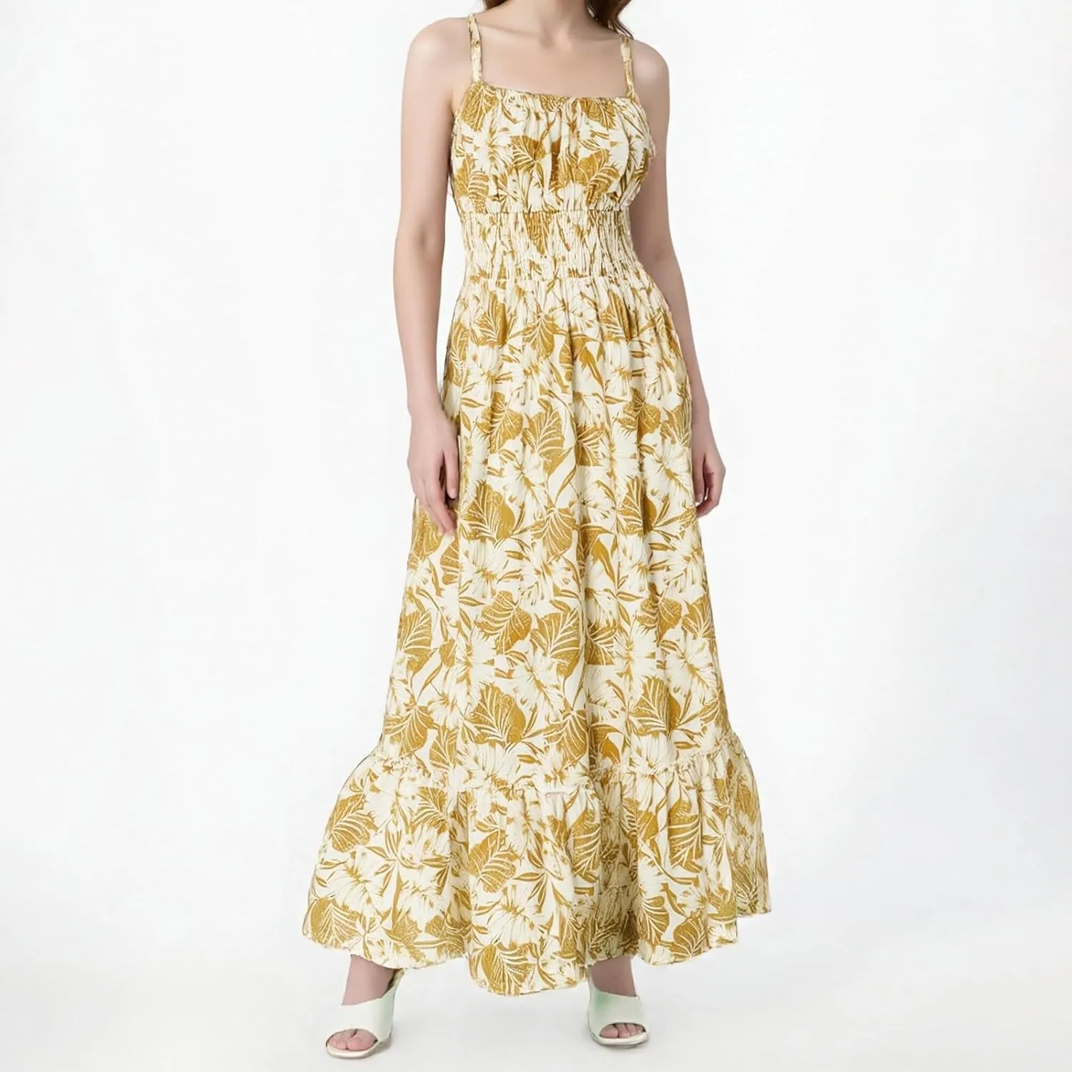 Floral Maxi Dresses for Women 2025 Summer Sleeveless Spaghetti Strap Smocked Boho Long Dress Beach Vacation Sundresses