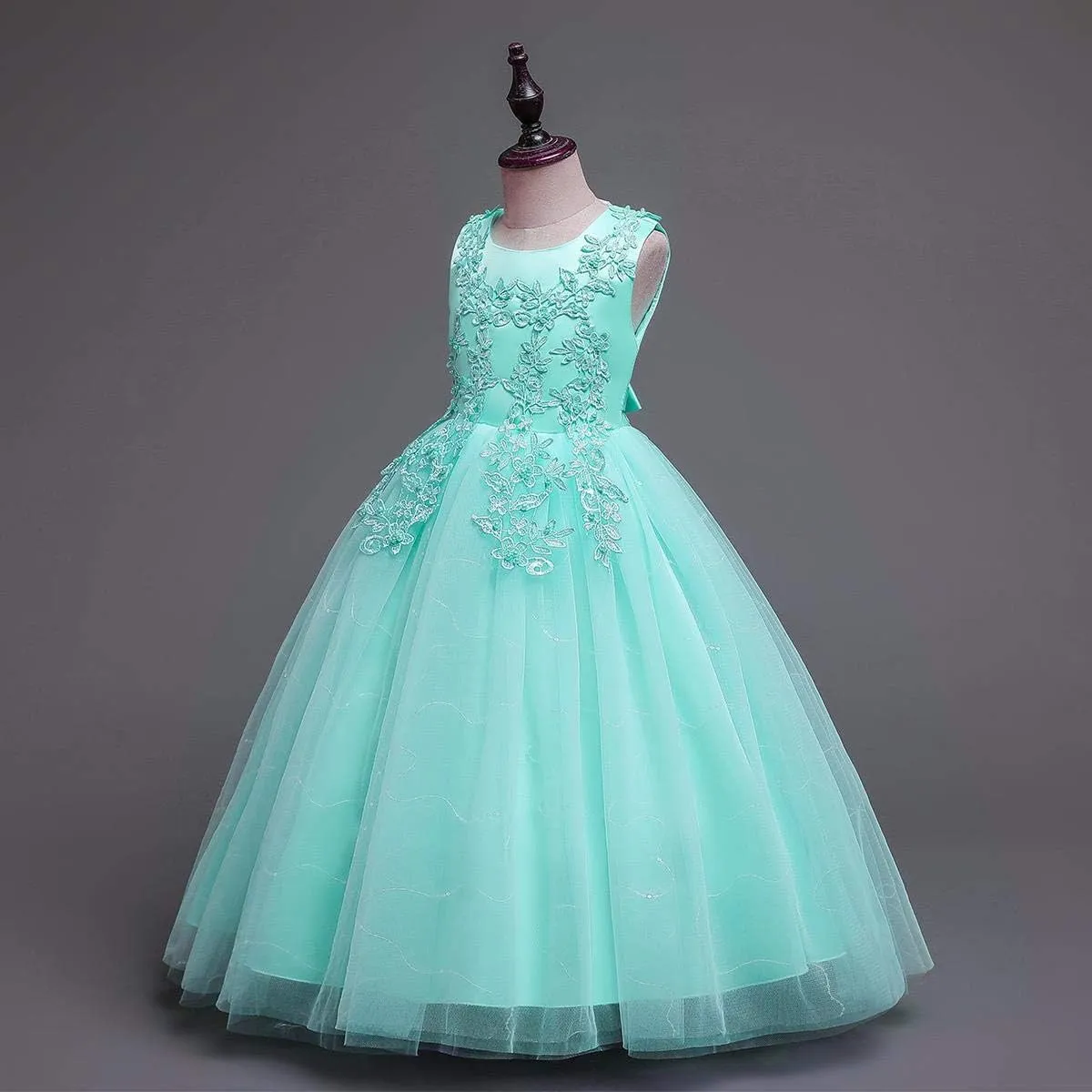 Flower Girls Embroidery Lace Bridesmaid Dress Beaded Wedding Pageant Party Princess Communion Floor Length Boho Dance Gown