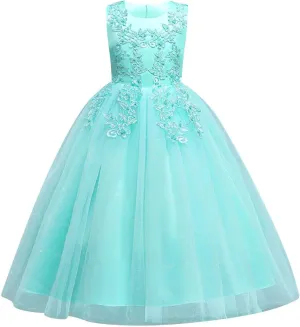 Flower Girls Embroidery Lace Bridesmaid Dress Beaded Wedding Pageant Party Princess Communion Floor Length Boho Dance Gown