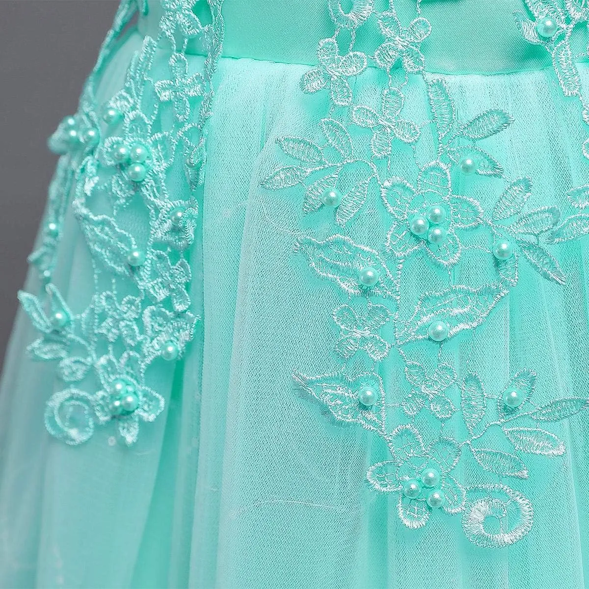 Flower Girls Embroidery Lace Bridesmaid Dress Beaded Wedding Pageant Party Princess Communion Floor Length Boho Dance Gown