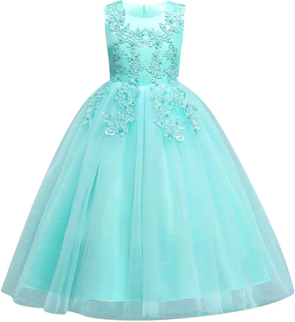 Flower Girls Embroidery Lace Bridesmaid Dress Beaded Wedding Pageant Party Princess Communion Floor Length Boho Dance Gown
