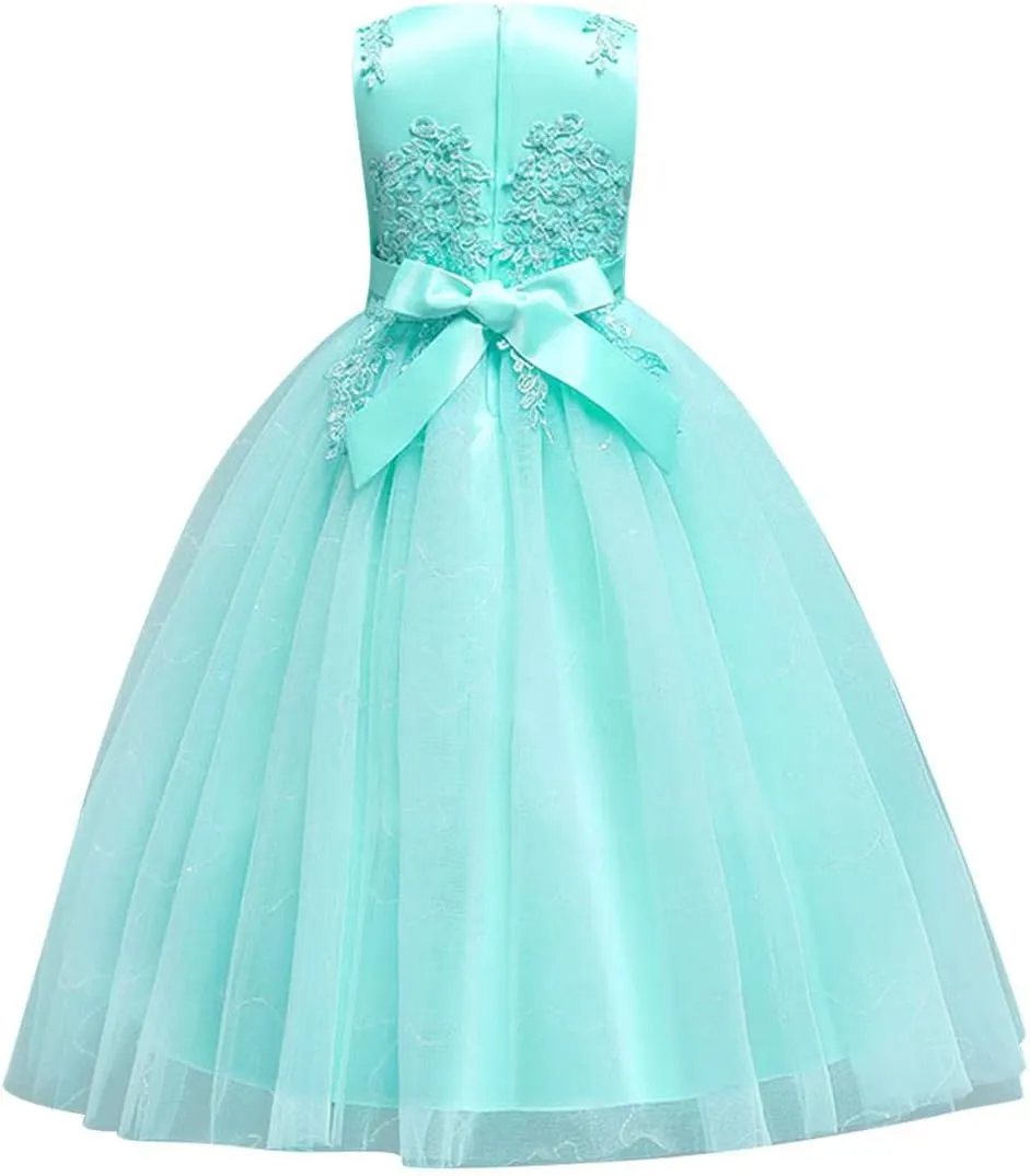 Flower Girls Embroidery Lace Bridesmaid Dress Beaded Wedding Pageant Party Princess Communion Floor Length Boho Dance Gown