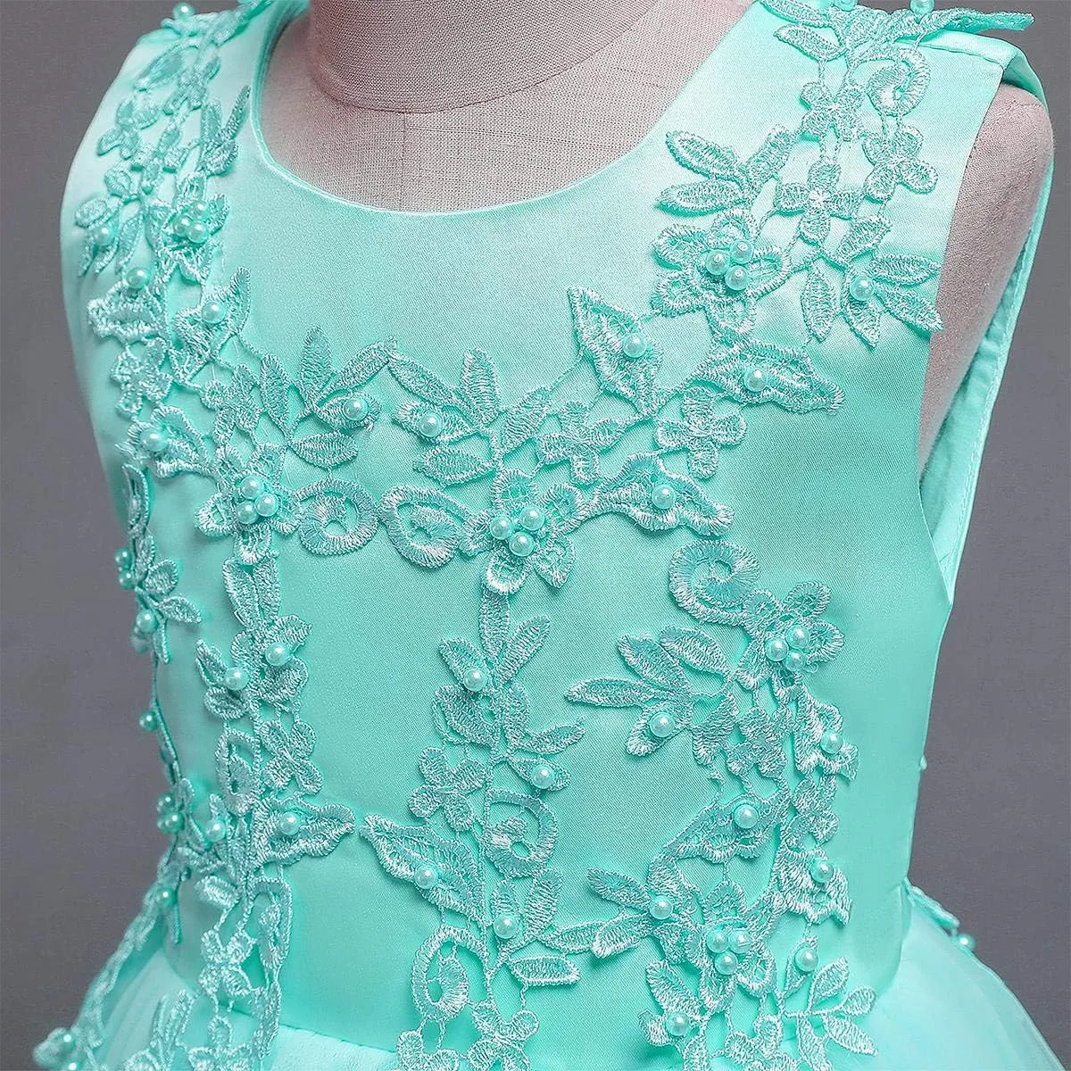 Flower Girls Embroidery Lace Bridesmaid Dress Beaded Wedding Pageant Party Princess Communion Floor Length Boho Dance Gown