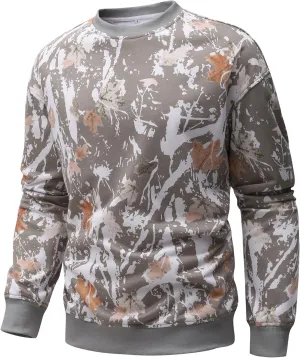 Flygo Mens Camo Sweatshirt Maple Leaf Print Crewneck Sweatshirts Oversized Casual Long Sleeve Fashion Pullover Top