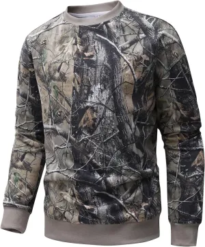 Flygo Mens Camo Sweatshirt Maple Leaf Print Crewneck Sweatshirts Oversized Casual Long Sleeve Fashion Pullover Top