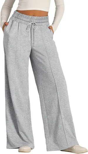 FONMA Womens Wide Leg Sweatpants 2025 Casual Loose Solid Pants Comfy Lounge Joggers Baggy Sweatpants Yoga Pants with Pockets