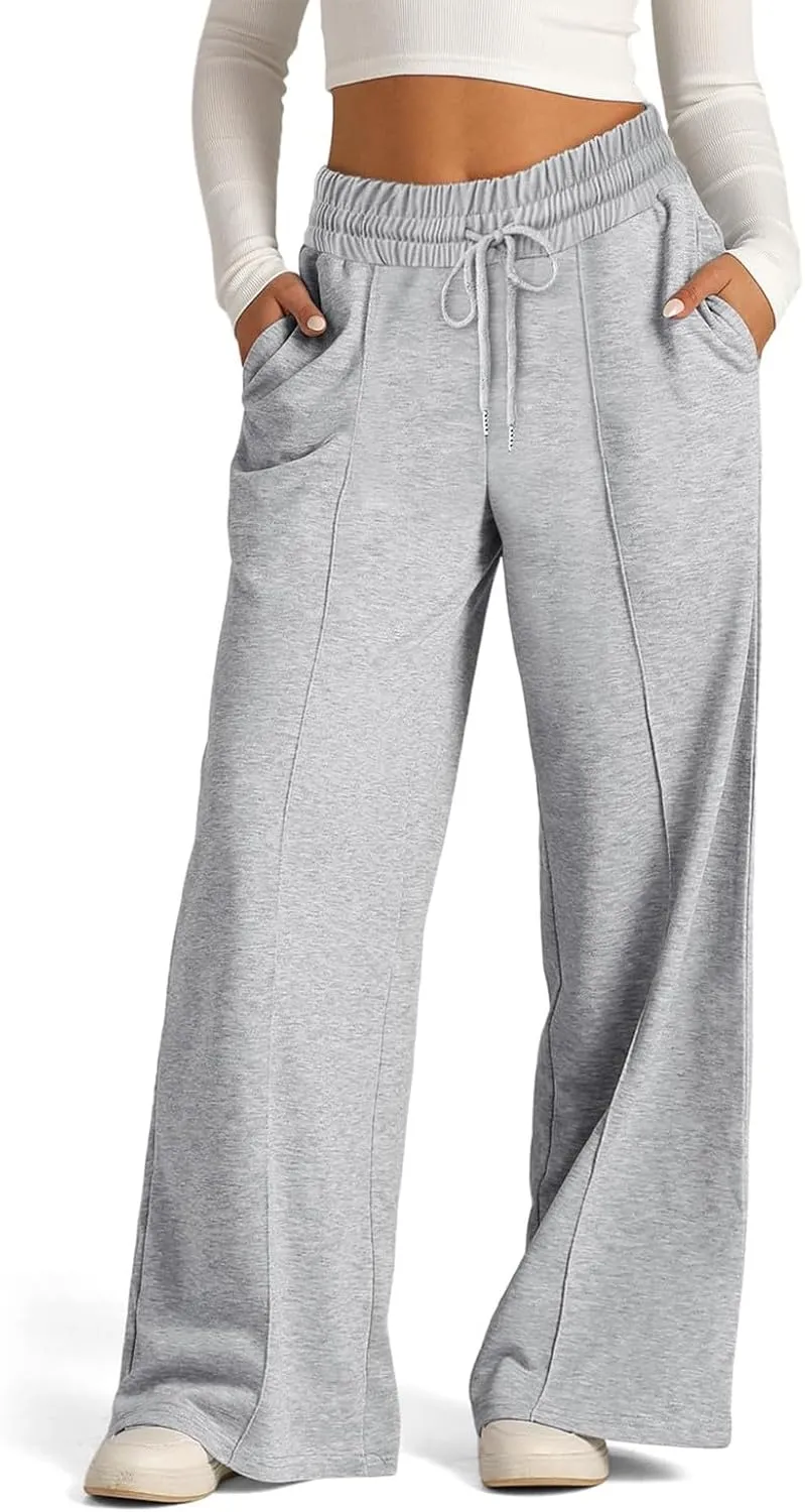 FONMA Womens Wide Leg Sweatpants 2025 Casual Loose Solid Pants Comfy Lounge Joggers Baggy Sweatpants Yoga Pants with Pockets