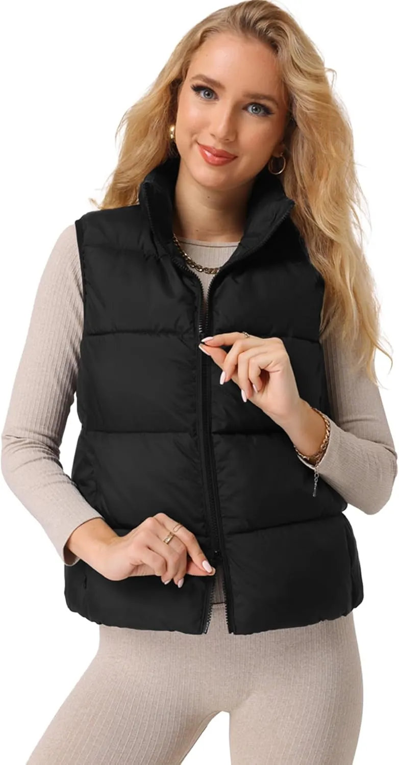 Fuinloth Women's Lightweight Puffer Vest, Water Repellent, 4 Pockets, Double Slider Zipper, Elastic Hem for Fall & Winter