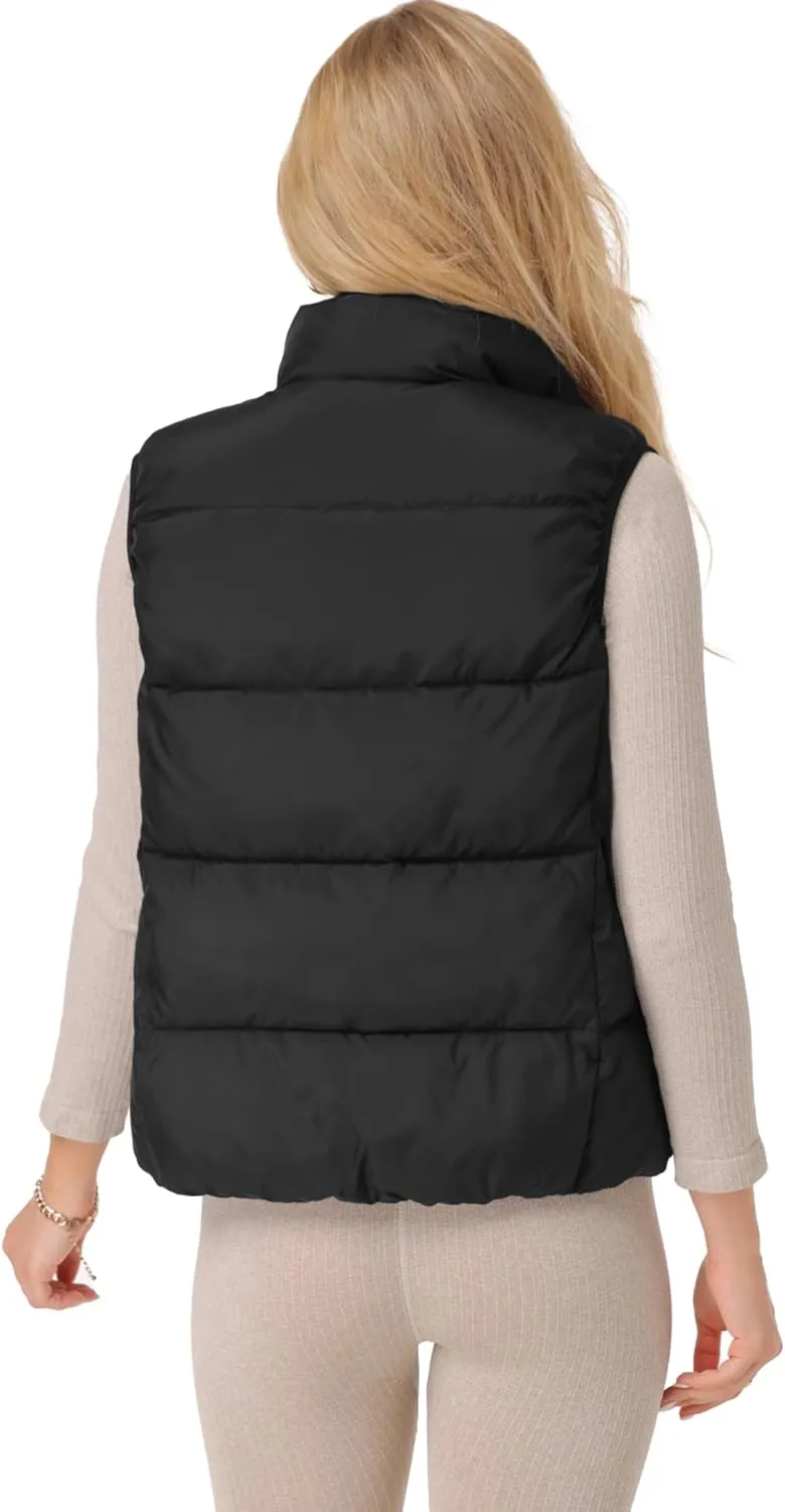 Fuinloth Women's Lightweight Puffer Vest, Water Repellent, 4 Pockets, Double Slider Zipper, Elastic Hem for Fall & Winter