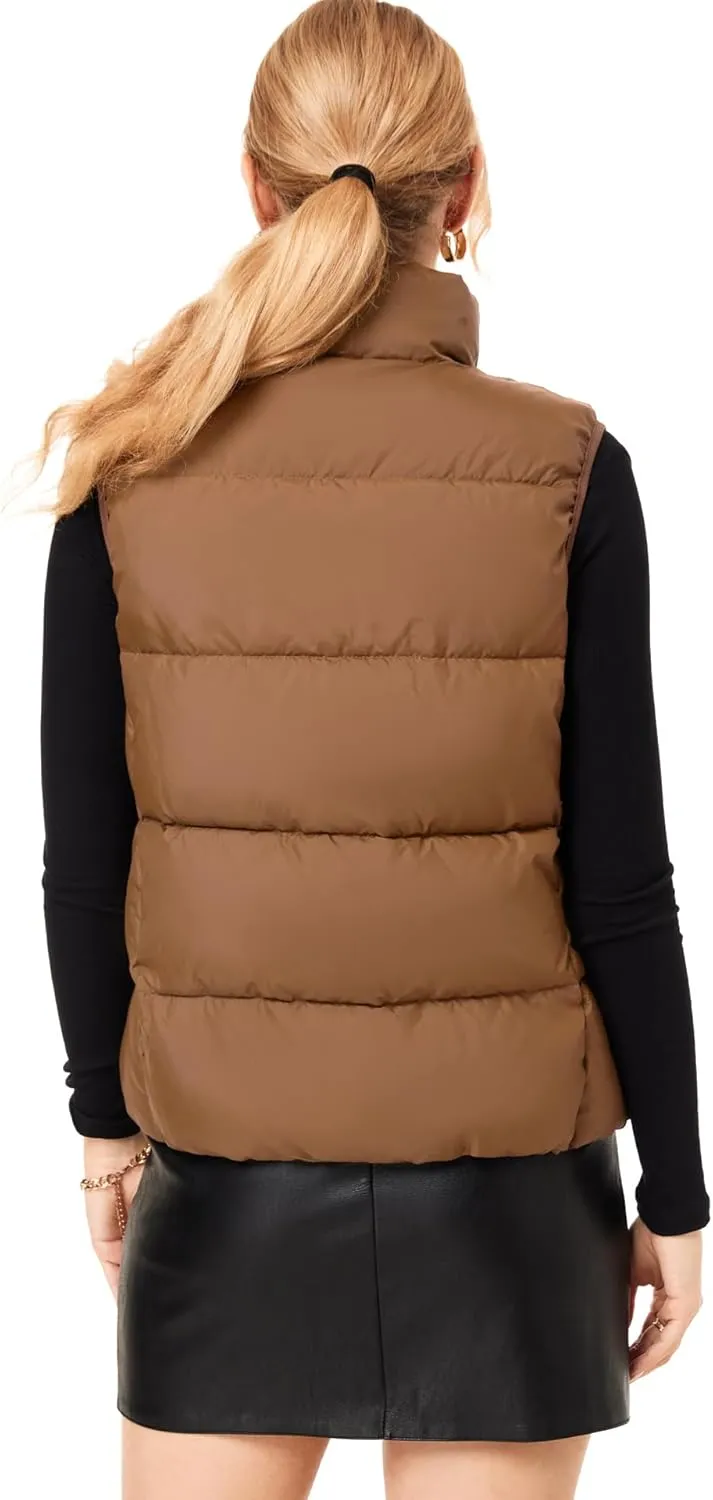 Fuinloth Women's Lightweight Puffer Vest, Water Repellent, 4 Pockets, Double Slider Zipper, Elastic Hem for Fall & Winter
