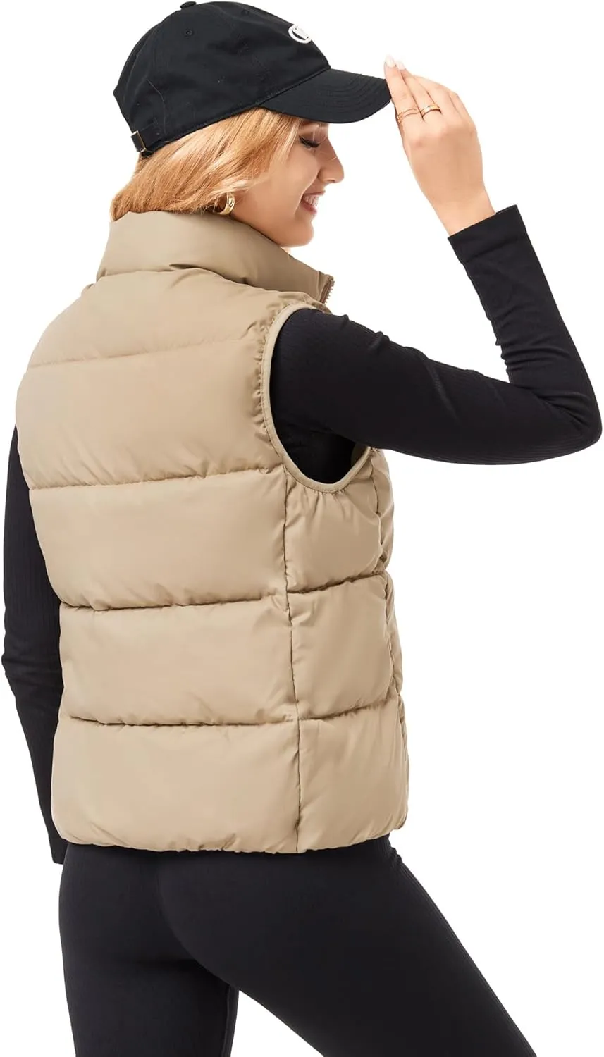 Fuinloth Women's Lightweight Puffer Vest, Water Repellent, 4 Pockets, Double Slider Zipper, Elastic Hem for Fall & Winter