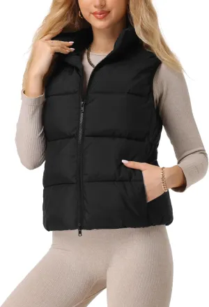 Fuinloth Women's Lightweight Puffer Vest, Water Repellent, 4 Pockets, Double Slider Zipper, Elastic Hem for Fall & Winter
