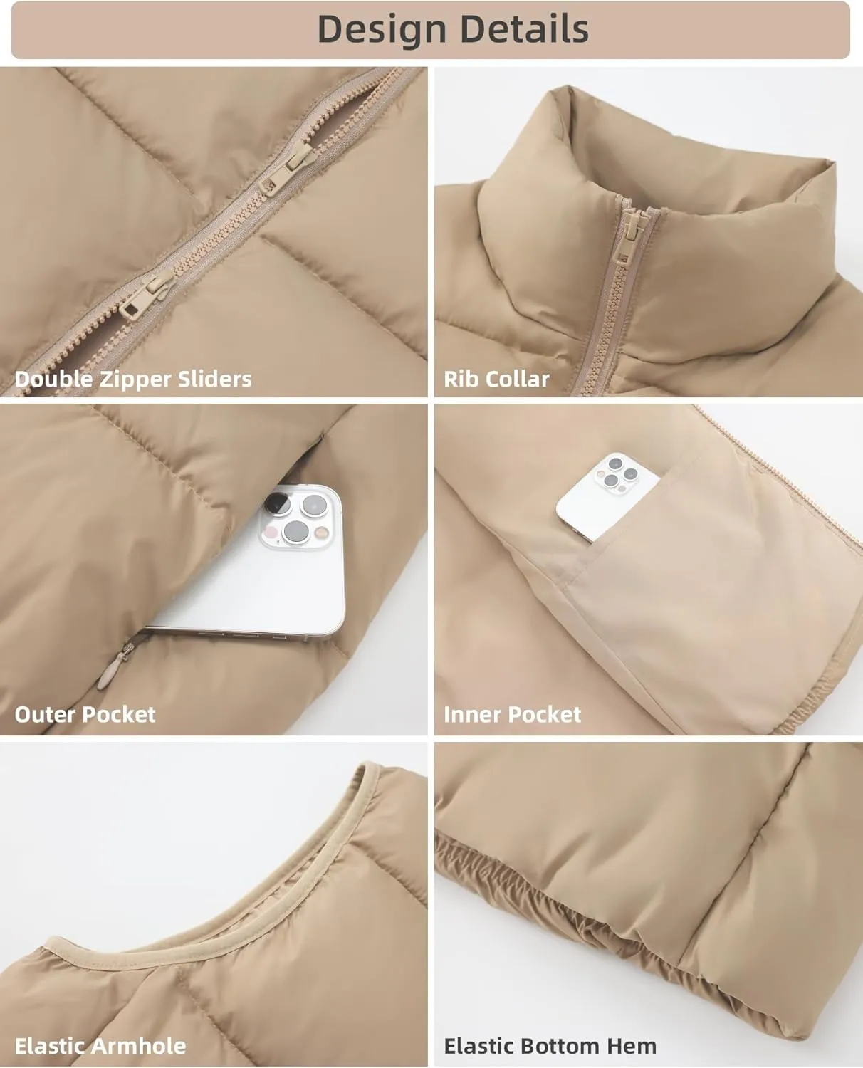 Fuinloth Women's Lightweight Puffer Vest, Water Repellent, 4 Pockets, Double Slider Zipper, Elastic Hem for Fall & Winter