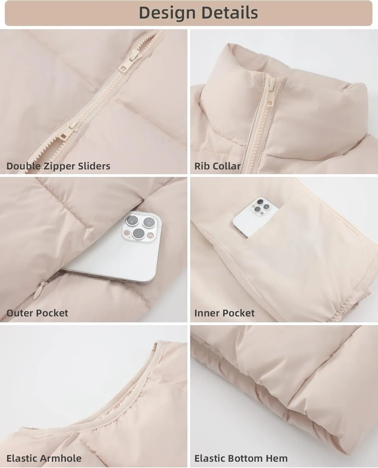 Fuinloth Women's Lightweight Puffer Vest, Water Repellent, 4 Pockets, Double Slider Zipper, Elastic Hem for Fall & Winter
