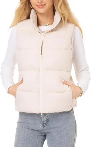 Fuinloth Women's Lightweight Puffer Vest, Water Repellent, 4 Pockets, Double Slider Zipper, Elastic Hem for Fall & Winter
