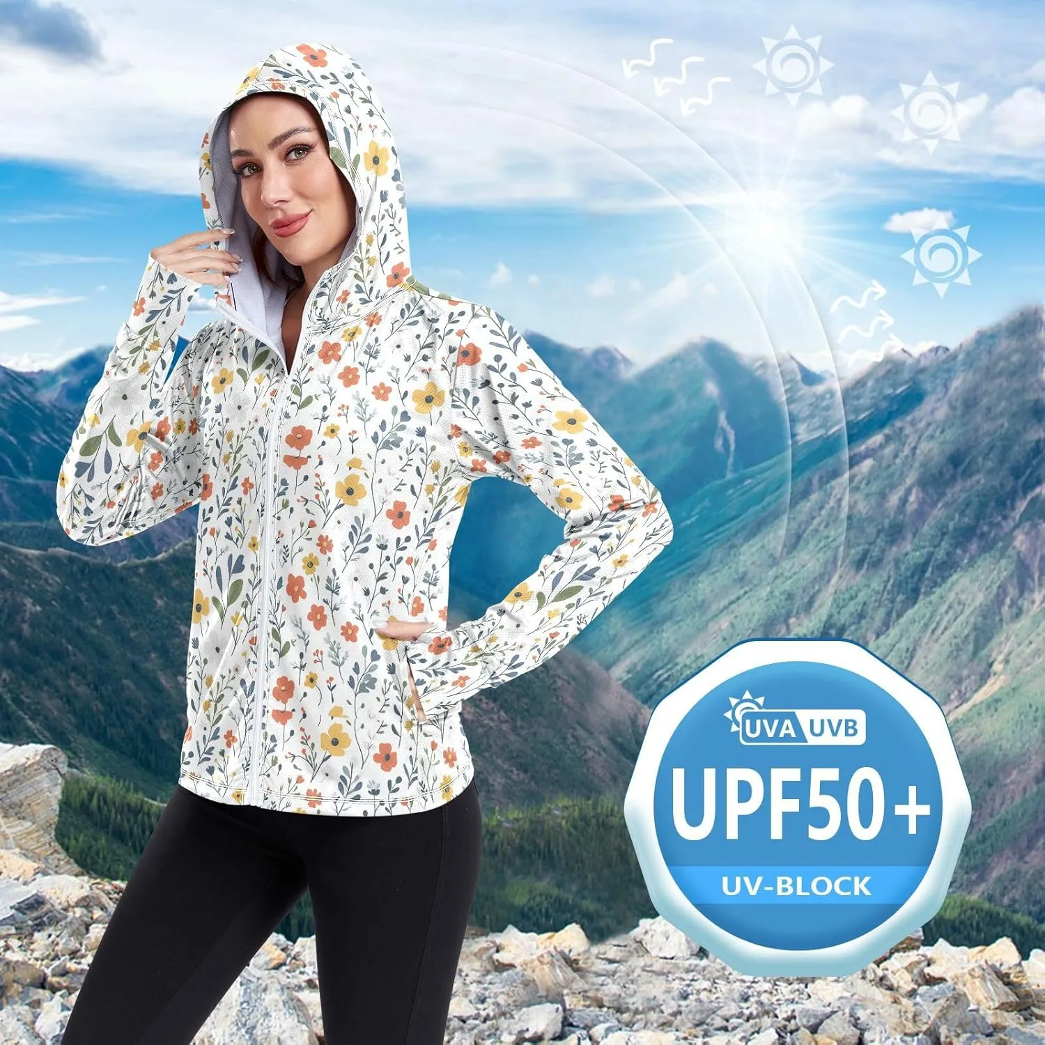 Full Zip Hoodie with Thumb Holes Workout Shirts Quick Dry UPF 50  Protection Gym People Sweatshirt Hiking Outdoor