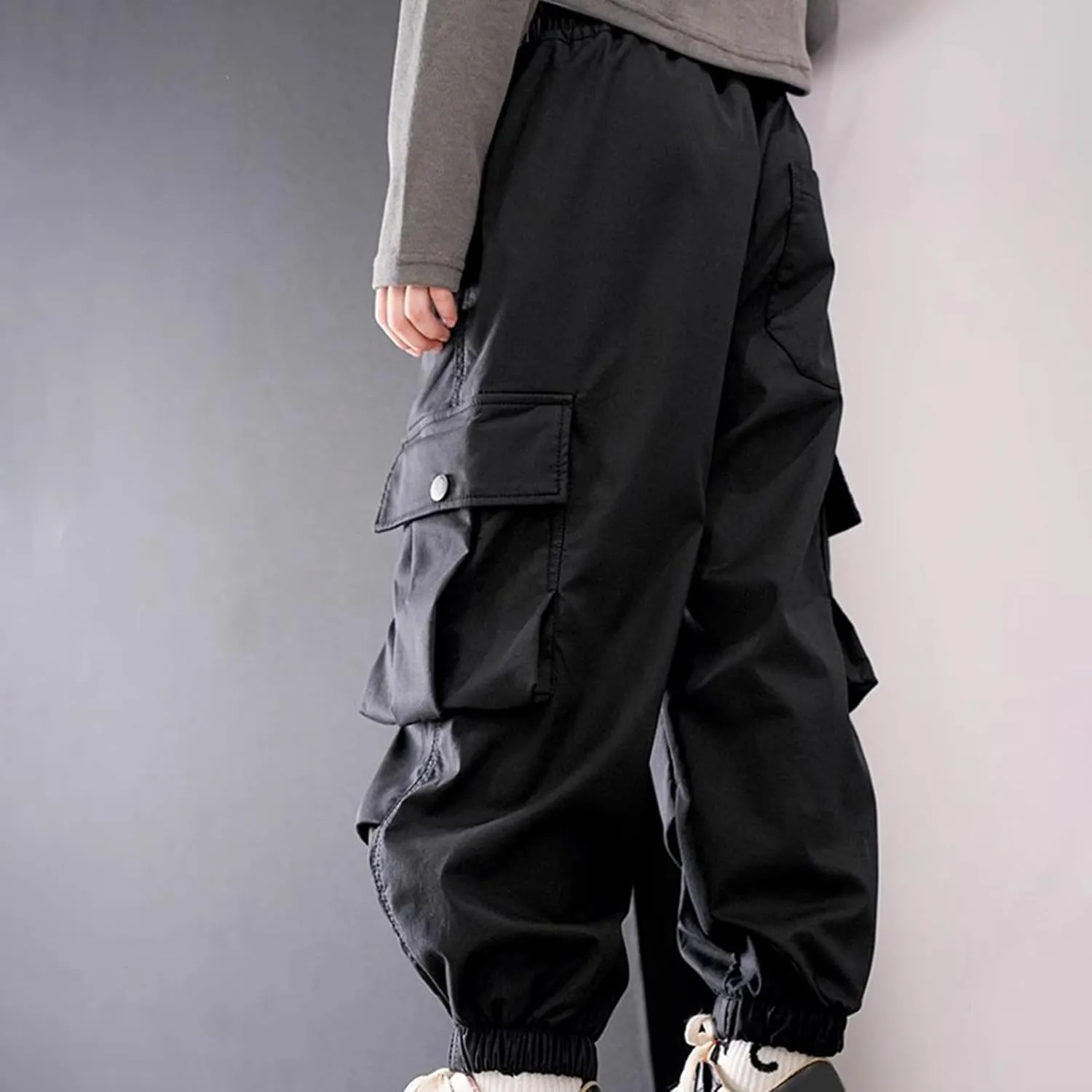 FZVYD Girls Casual Cargo Pants for Kids Drawstring Elastic Waist Jogger 2025 Summer Boys Parachute Pant Trousers 6-14 Years