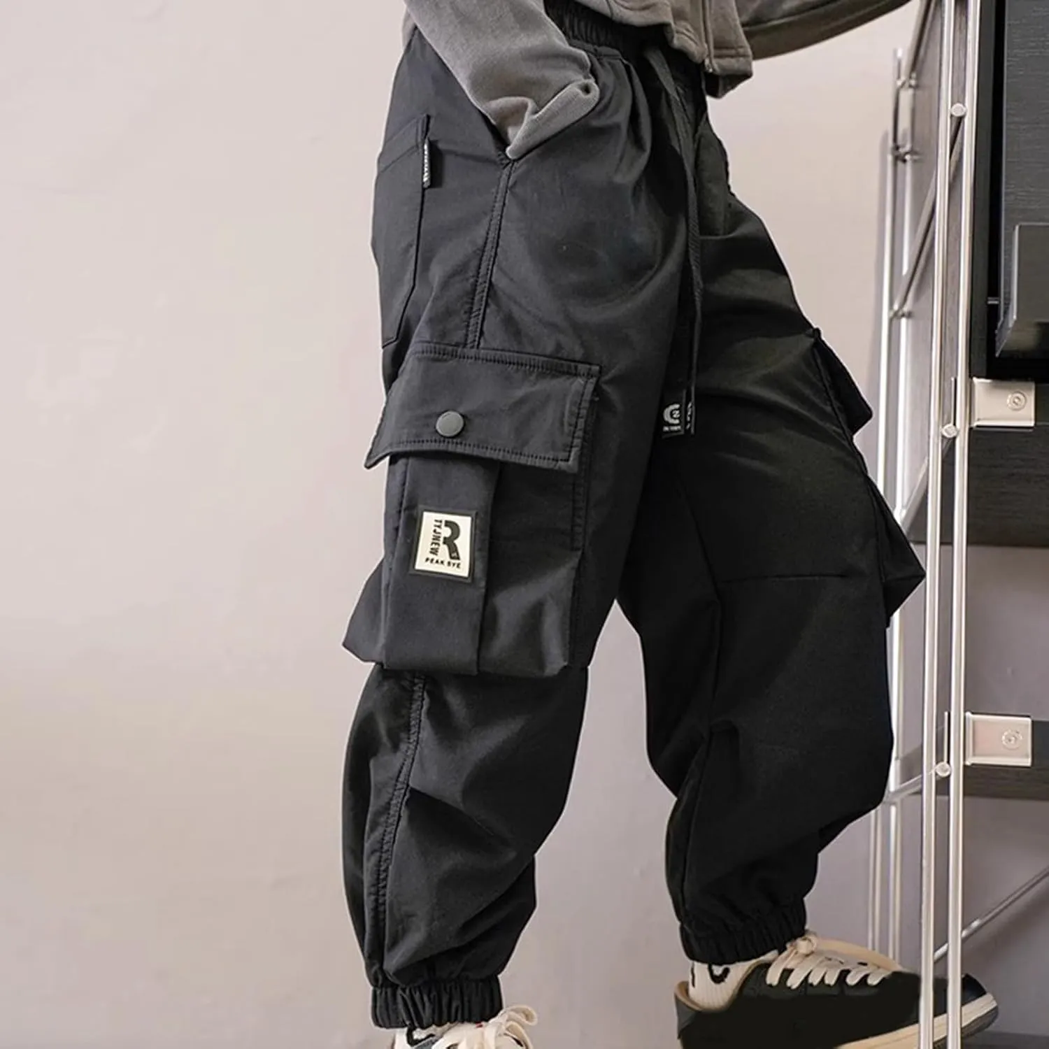 FZVYD Girls Casual Cargo Pants for Kids Drawstring Elastic Waist Jogger 2025 Summer Boys Parachute Pant Trousers 6-14 Years