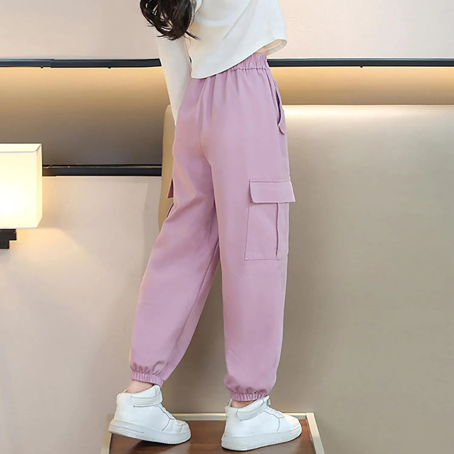 FZVYD Girls Casual Cargo Pants for Kids Drawstring Elastic Waist Jogger 2025 Summer Boys Parachute Pant Trousers 6-14 Years