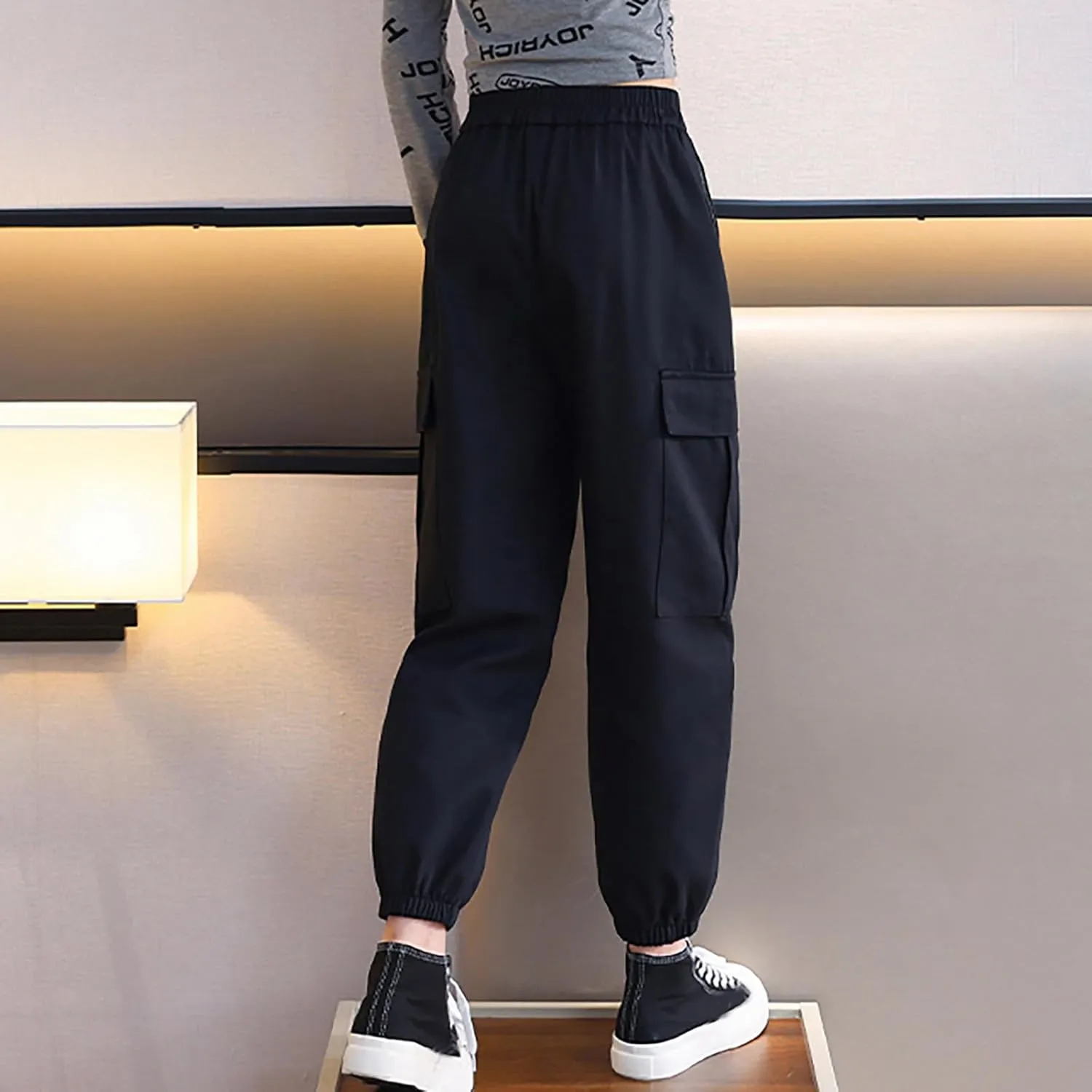 FZVYD Girls Casual Cargo Pants for Kids Drawstring Elastic Waist Jogger 2025 Summer Boys Parachute Pant Trousers 6-14 Years