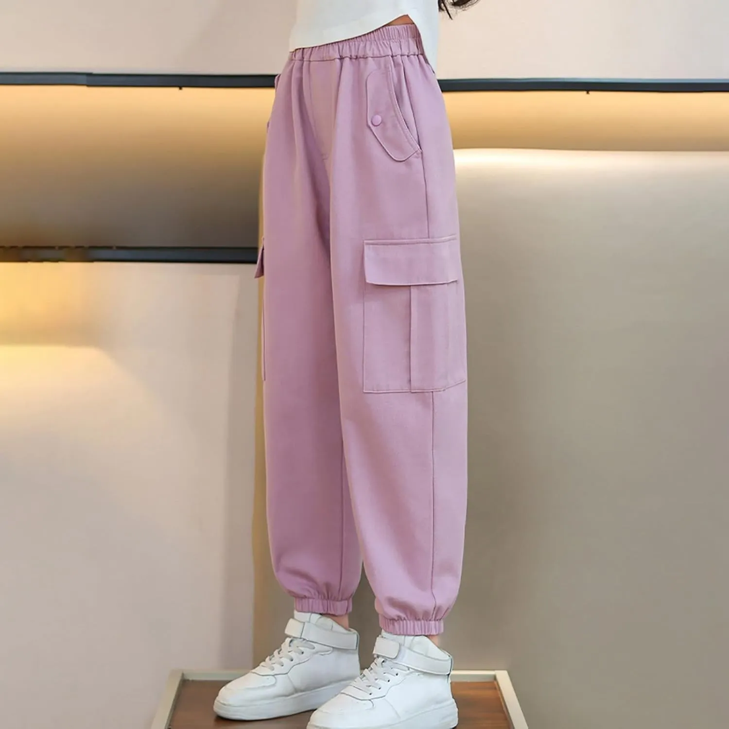FZVYD Girls Casual Cargo Pants for Kids Drawstring Elastic Waist Jogger 2025 Summer Boys Parachute Pant Trousers 6-14 Years