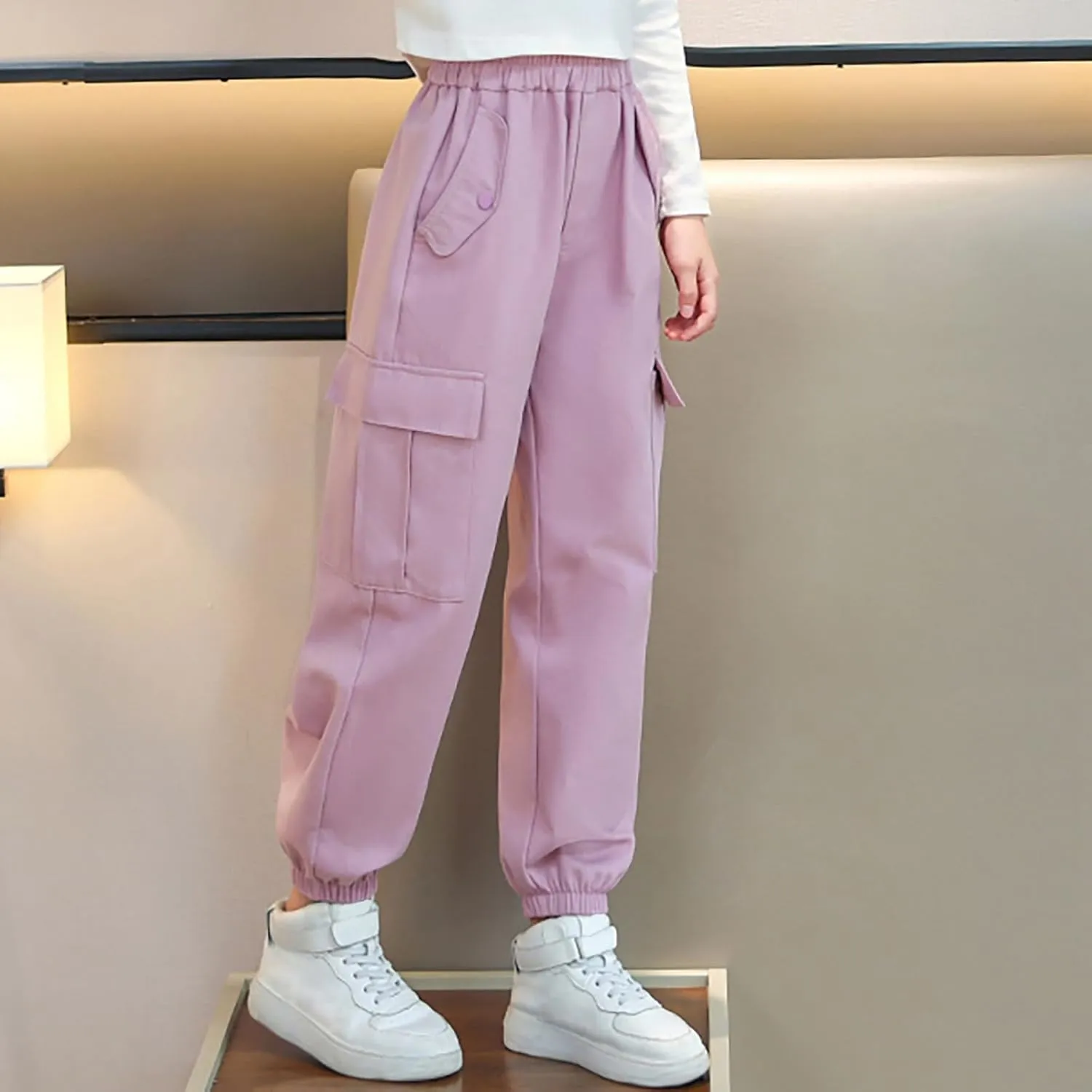 FZVYD Girls Casual Cargo Pants for Kids Drawstring Elastic Waist Jogger 2025 Summer Boys Parachute Pant Trousers 6-14 Years
