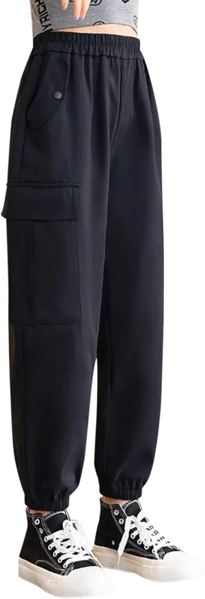 FZVYD Girls Casual Cargo Pants for Kids Drawstring Elastic Waist Jogger 2025 Summer Boys Parachute Pant Trousers 6-14 Years