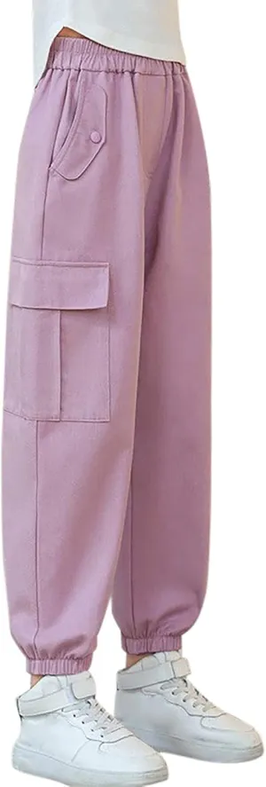 FZVYD Girls Casual Cargo Pants for Kids Drawstring Elastic Waist Jogger 2025 Summer Boys Parachute Pant Trousers 6-14 Years
