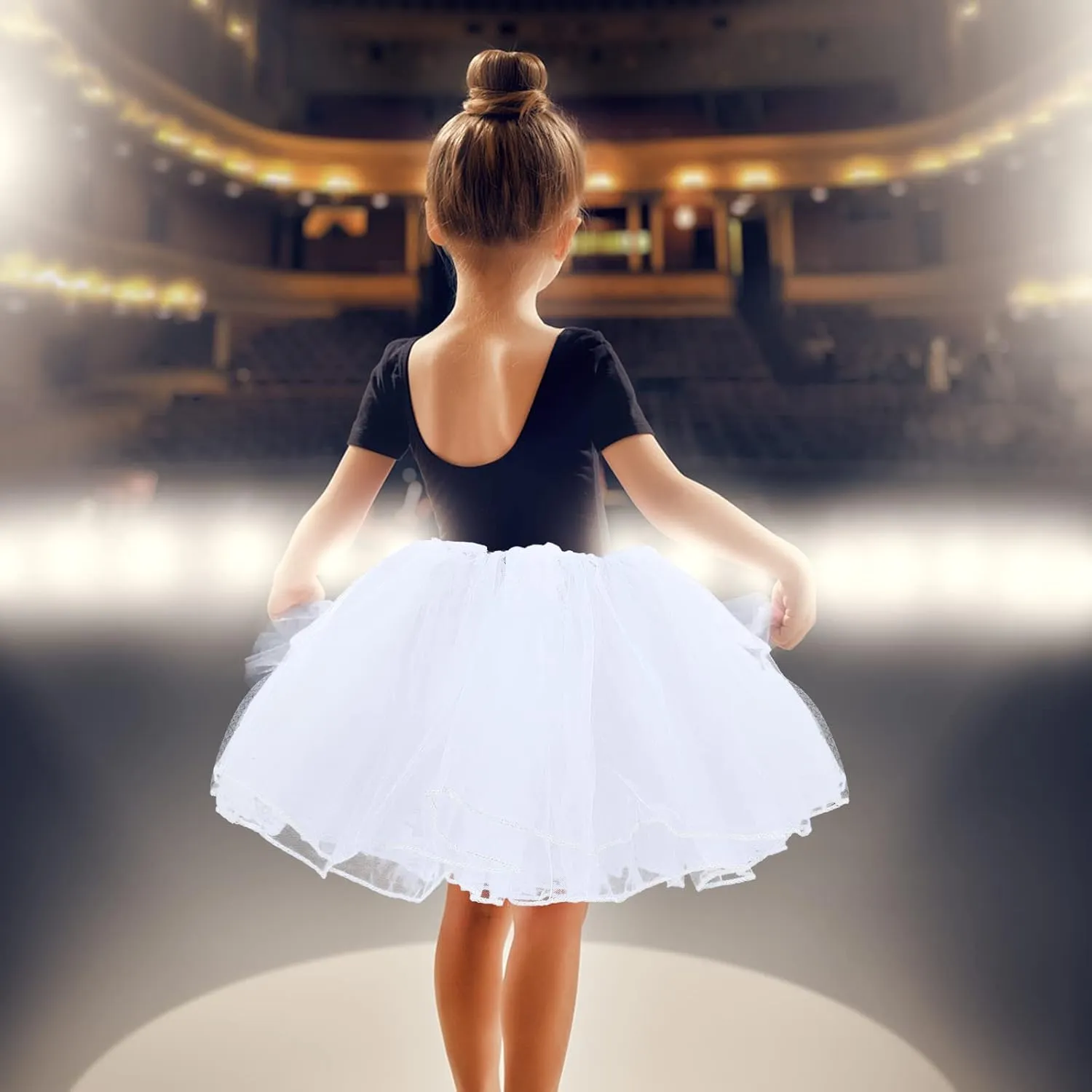 Girls Tutu Skirt，4 Layers Tulle Tutu Skirts Elastic Fluffy Ballet Dance Skirts for Toddler Kid Children Xmas Party