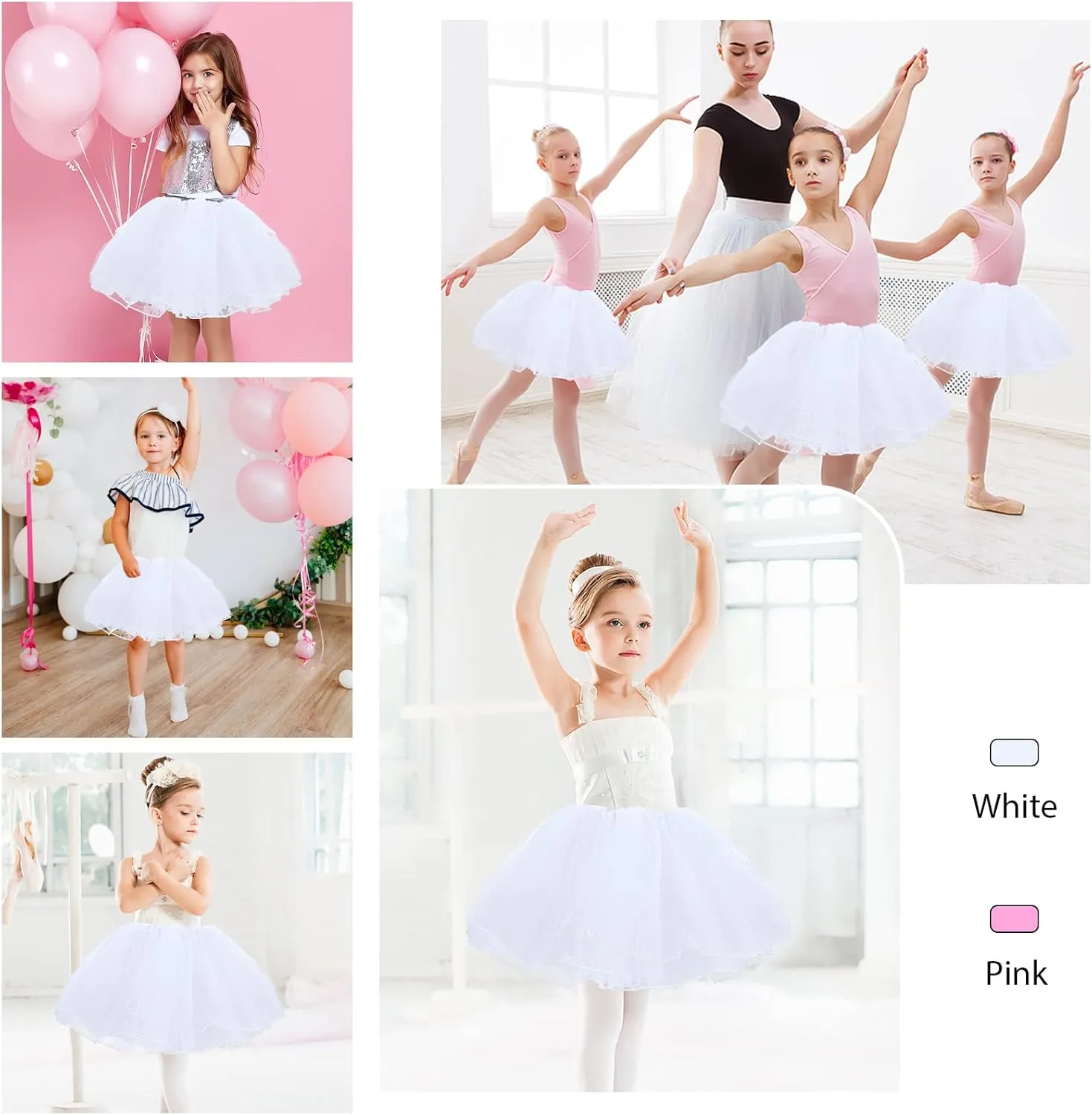 Girls Tutu Skirt，4 Layers Tulle Tutu Skirts Elastic Fluffy Ballet Dance Skirts for Toddler Kid Children Xmas Party