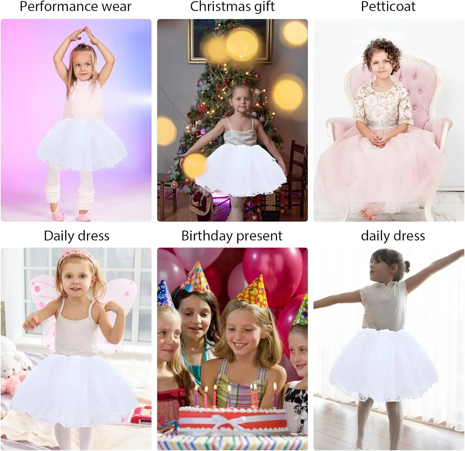 Girls Tutu Skirt，4 Layers Tulle Tutu Skirts Elastic Fluffy Ballet Dance Skirts for Toddler Kid Children Xmas Party