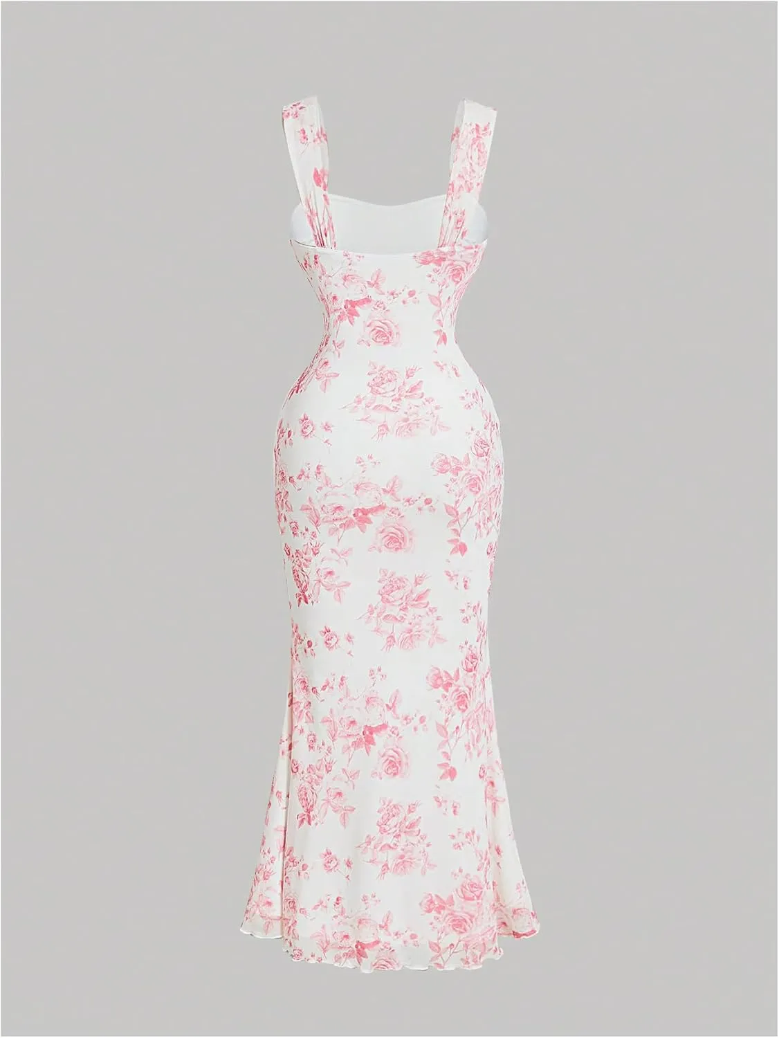 GORGLITTER Women's Floral Ruched Bodycon Summer Wedding Guest Dress Mesh Fishtail Cocktail Midi Sun Dresses 2025
