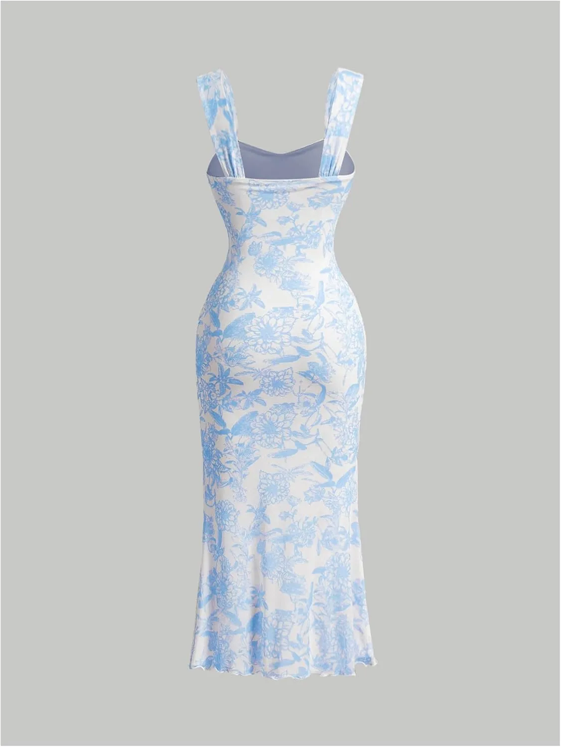 GORGLITTER Women's Floral Ruched Bodycon Summer Wedding Guest Dress Mesh Fishtail Cocktail Midi Sun Dresses 2025
