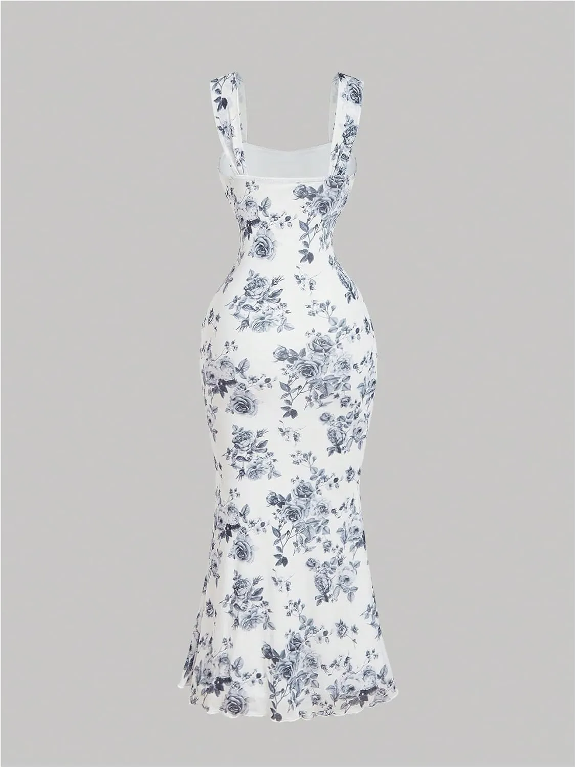 GORGLITTER Women's Floral Ruched Bodycon Summer Wedding Guest Dress Mesh Fishtail Cocktail Midi Sun Dresses 2025