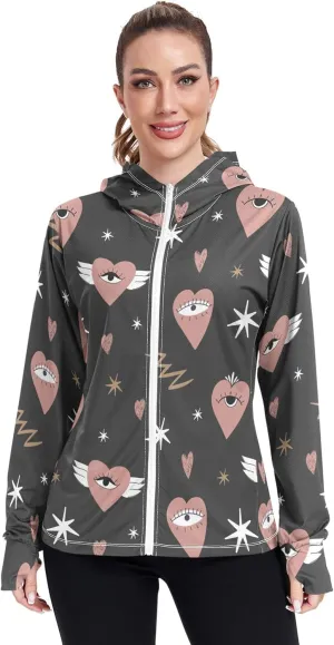 Gym Hoodie with Thumb Holes Fishing Shirts UPF 50  Protection Womens Sweatshirt Women Jacket