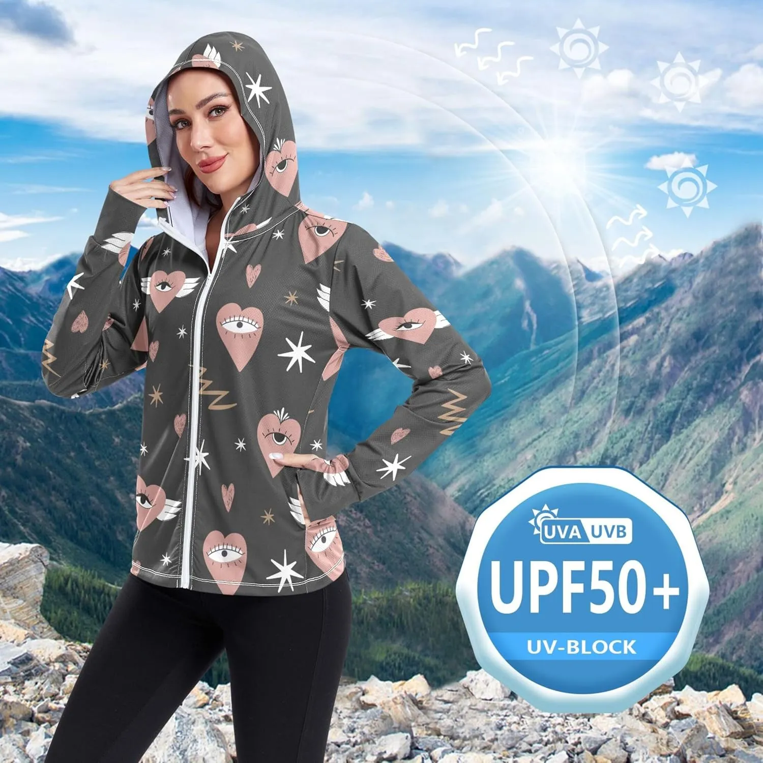Gym Hoodie with Thumb Holes Fishing Shirts UPF 50  Protection Womens Sweatshirt Women Jacket