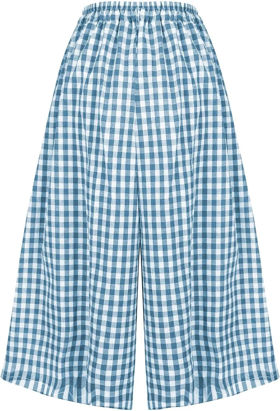 HGps8w Women's Flowy Wide Leg Gingham Pants Elastic Waist Casual Colorblock Baggy Lounge Capris with Pockets