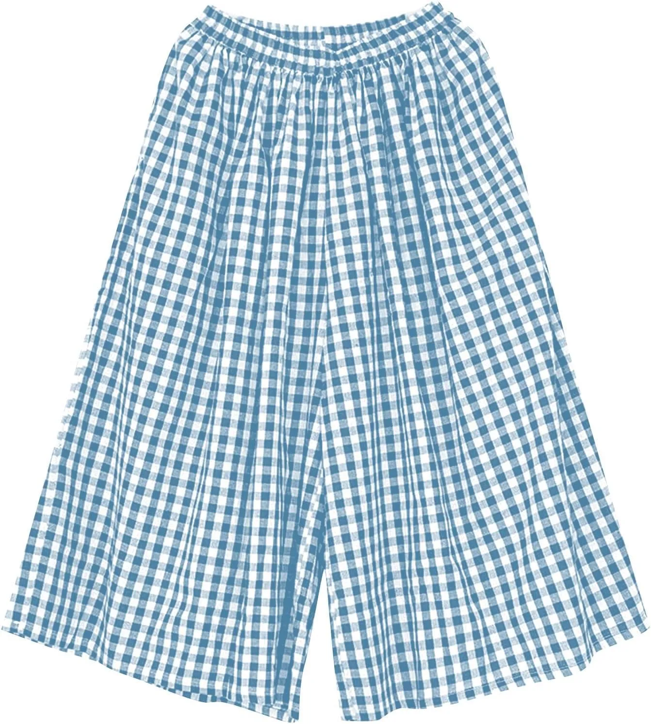 HGps8w Women's Flowy Wide Leg Gingham Pants Elastic Waist Casual Colorblock Baggy Lounge Capris with Pockets