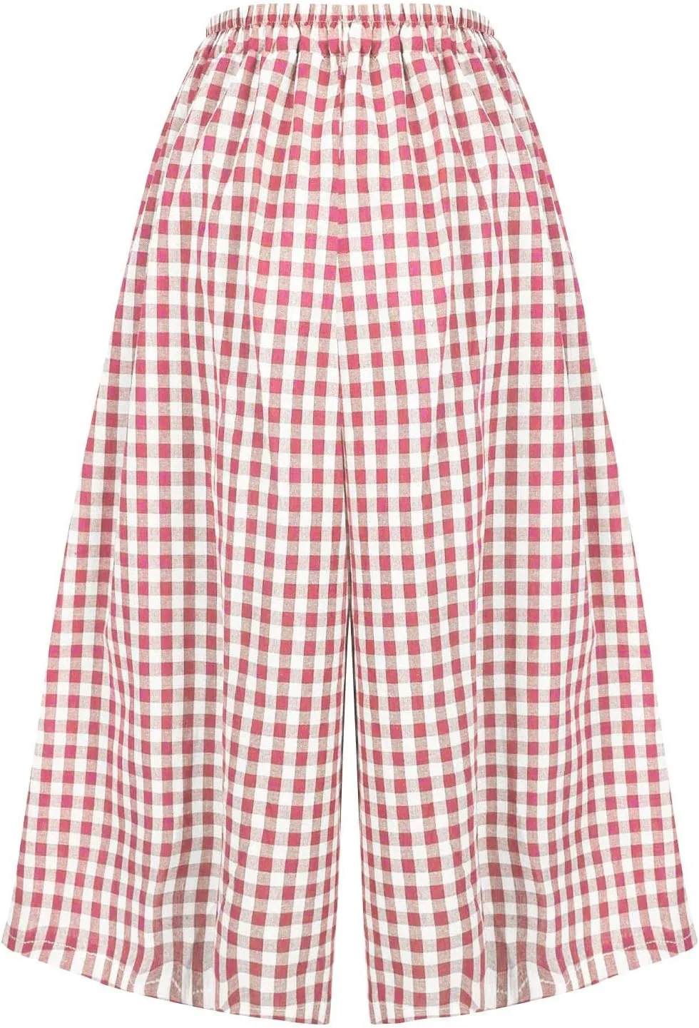 HGps8w Women's Flowy Wide Leg Gingham Pants Elastic Waist Casual Colorblock Baggy Lounge Capris with Pockets