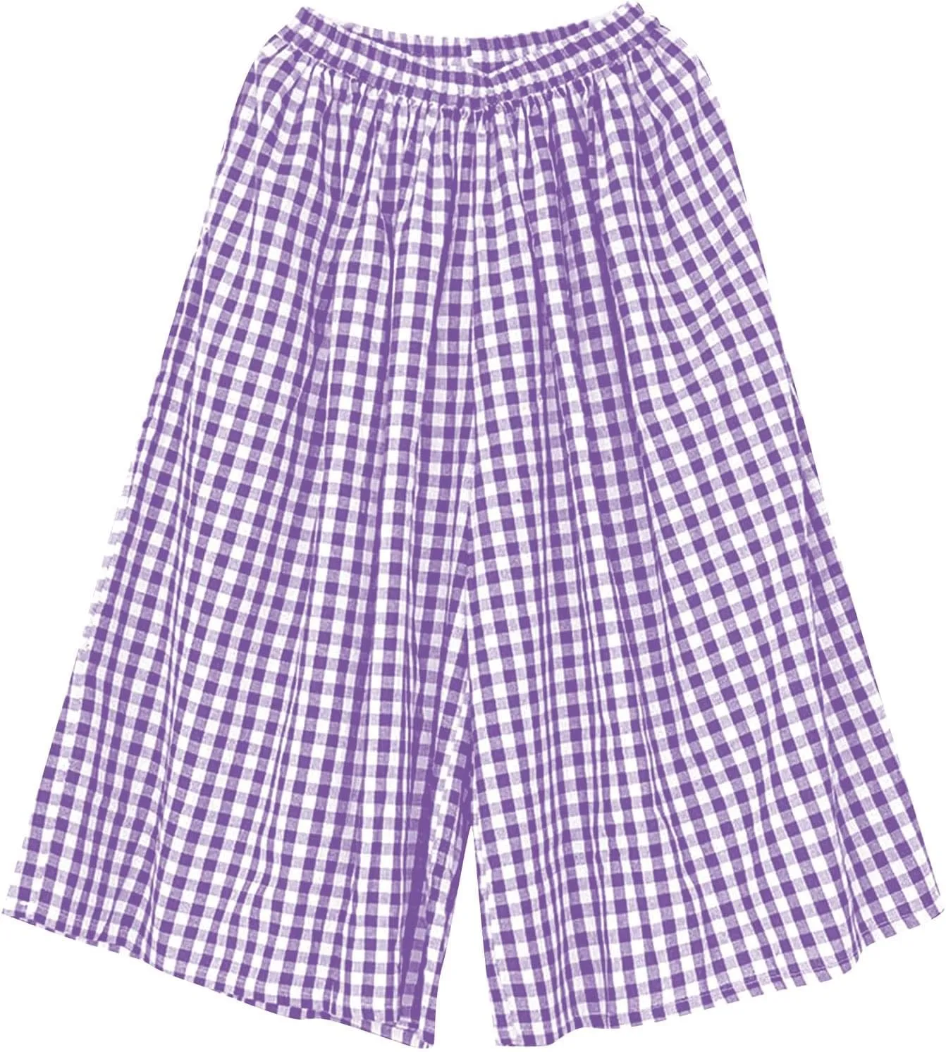 HGps8w Women's Flowy Wide Leg Gingham Pants Elastic Waist Casual Colorblock Baggy Lounge Capris with Pockets
