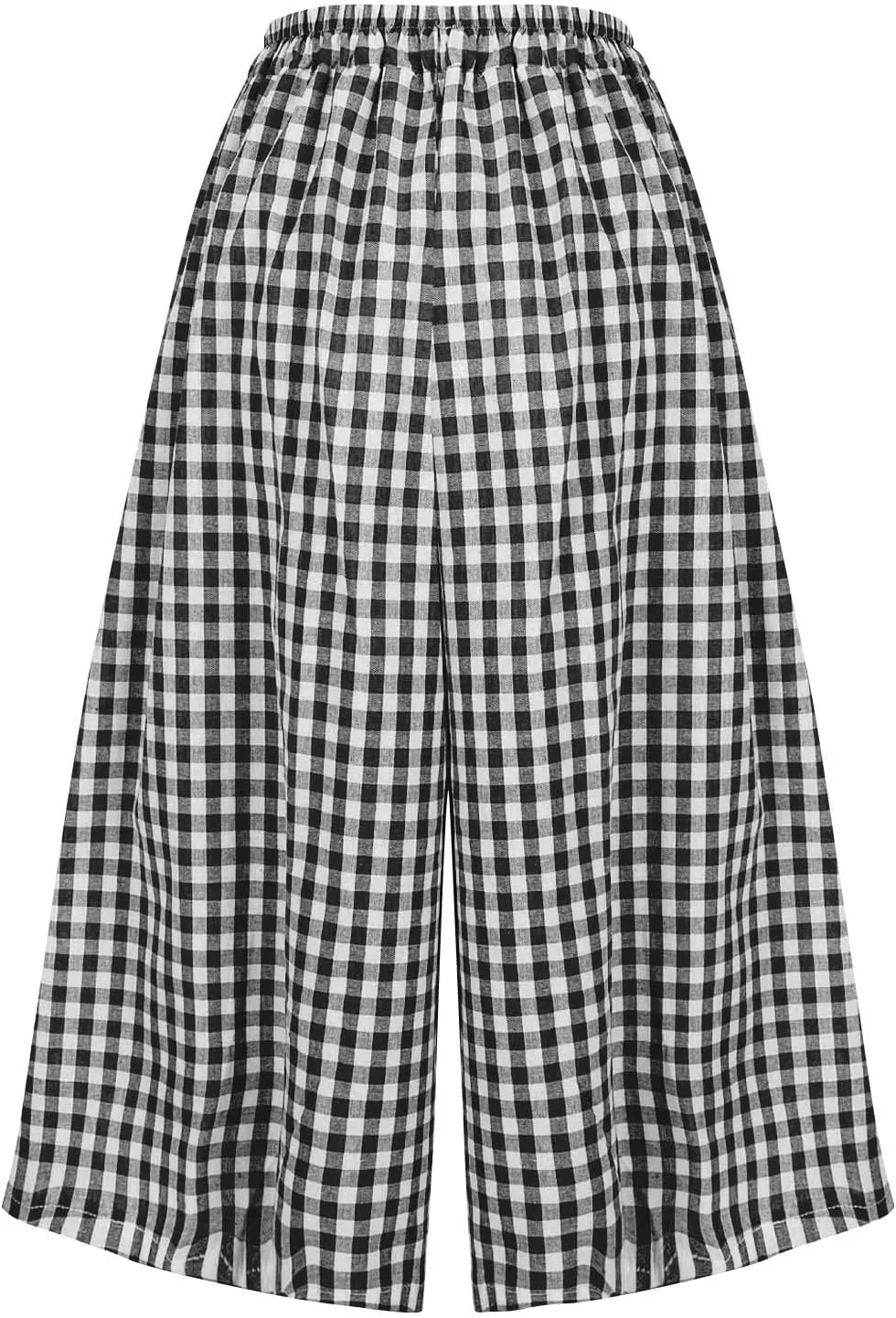 HGps8w Women's Flowy Wide Leg Gingham Pants Elastic Waist Casual Colorblock Baggy Lounge Capris with Pockets