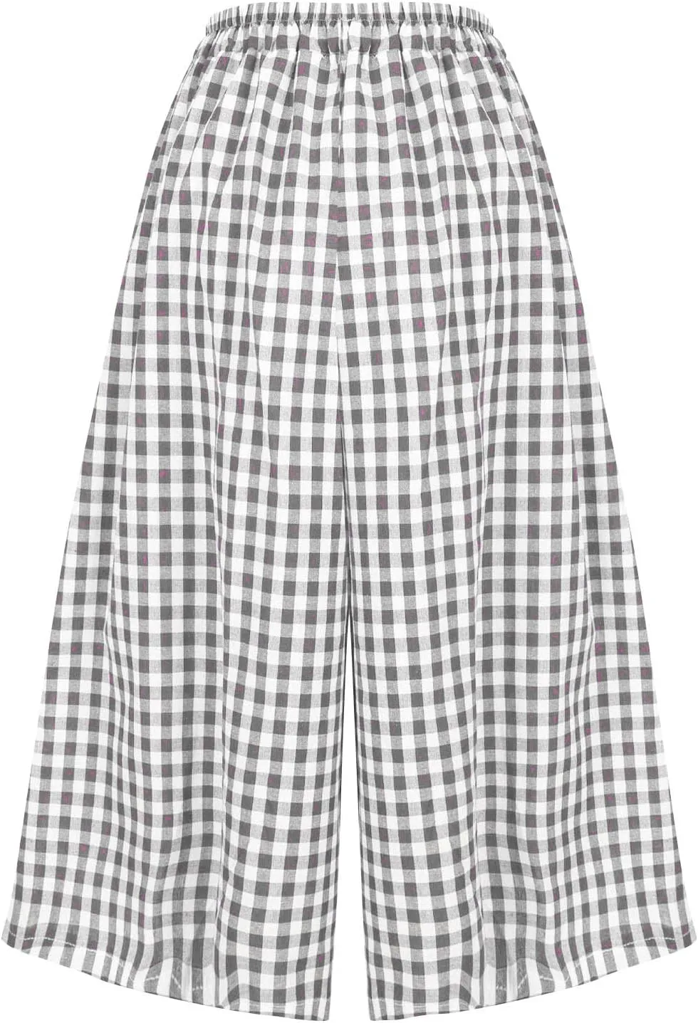 HGps8w Women's Flowy Wide Leg Gingham Pants Elastic Waist Casual Colorblock Baggy Lounge Capris with Pockets