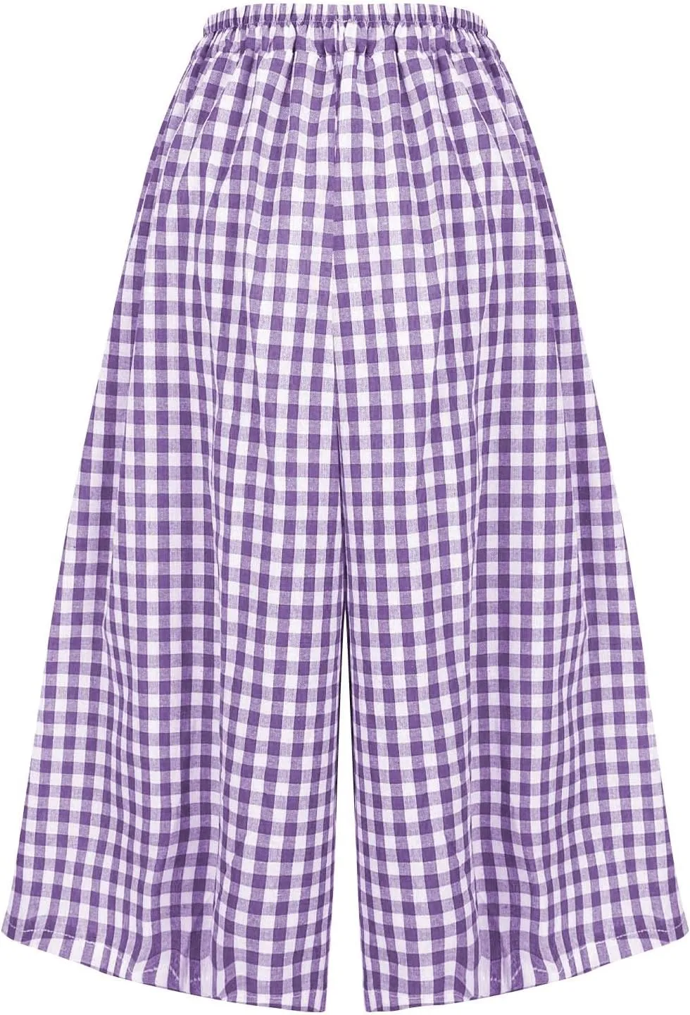 HGps8w Women's Flowy Wide Leg Gingham Pants Elastic Waist Casual Colorblock Baggy Lounge Capris with Pockets