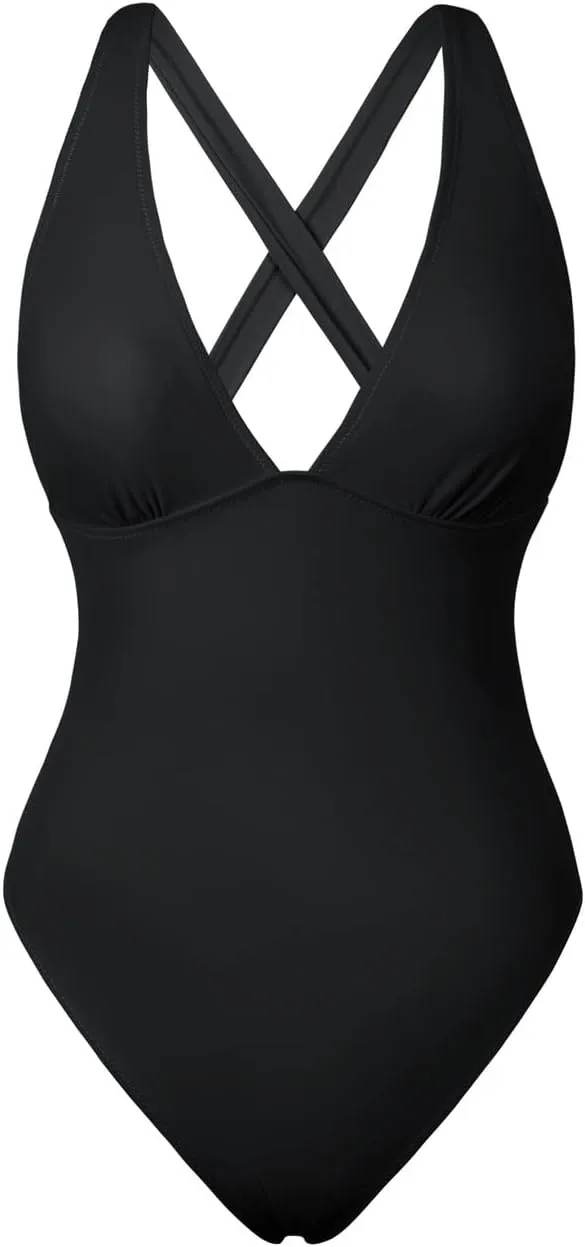 Hilor Women's Sexy Plunge V Neck One Piece Swimsuit Push Up Slimming Bathing Suit Criss Cross Back Swimwear