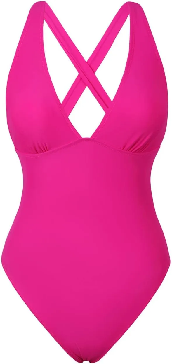Hilor Women's Sexy Plunge V Neck One Piece Swimsuit Push Up Slimming Bathing Suit Criss Cross Back Swimwear