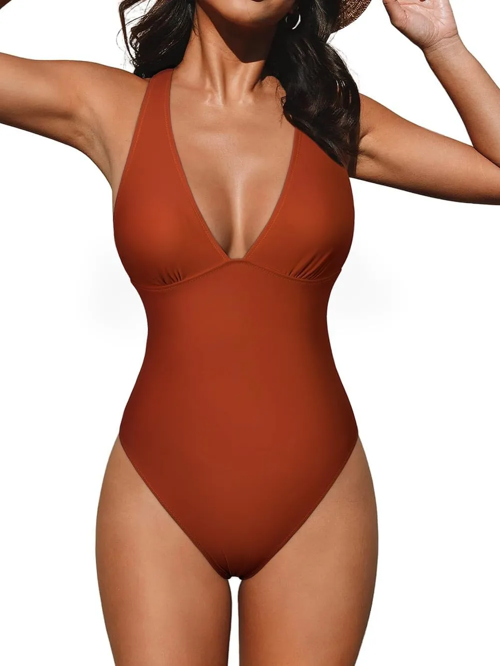 Hilor Women's Sexy Plunge V Neck One Piece Swimsuit Push Up Slimming Bathing Suit Criss Cross Back Swimwear