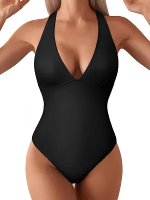 Hilor Women's Sexy Plunge V Neck One Piece Swimsuit Push Up Slimming Bathing Suit Criss Cross Back Swimwear