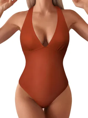 Hilor Women's Sexy Plunge V Neck One Piece Swimsuit Push Up Slimming Bathing Suit Criss Cross Back Swimwear