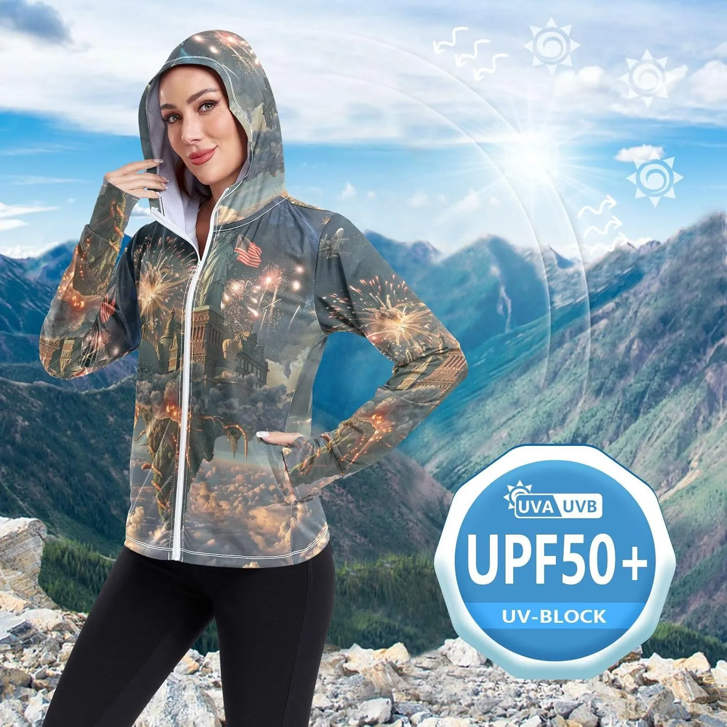 Hoodie Graphic Long Sleeve Cooling Shirt UPF 50  Protection Zip Up Jacket Hiking Outdoor Performance